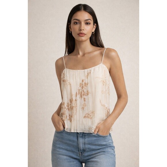 Vince Tops - Vince Top Burnout Camisole In Peach Cream Pleated Coquette Modern Floral L